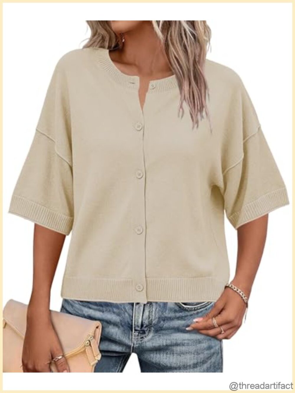 Womens Short Sleeve Button Up Cardigan Soft Lightweight Knit Sweater